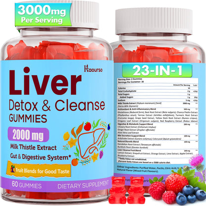 3000mg Liver Cleanse Detox & Repair Gummies with 2000mg Milk Thistle, Turmeric, Dandelion Root & Artichoke | Liver Support, Antioxidant Support, Fruit Flavor | 60 Gummies